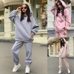 Women Fleece Two Piece Sets Elegant Solid Color Oversized Warm Hoodies and Long Pant Sports Suit Autumn Winter Tracksuit 2023