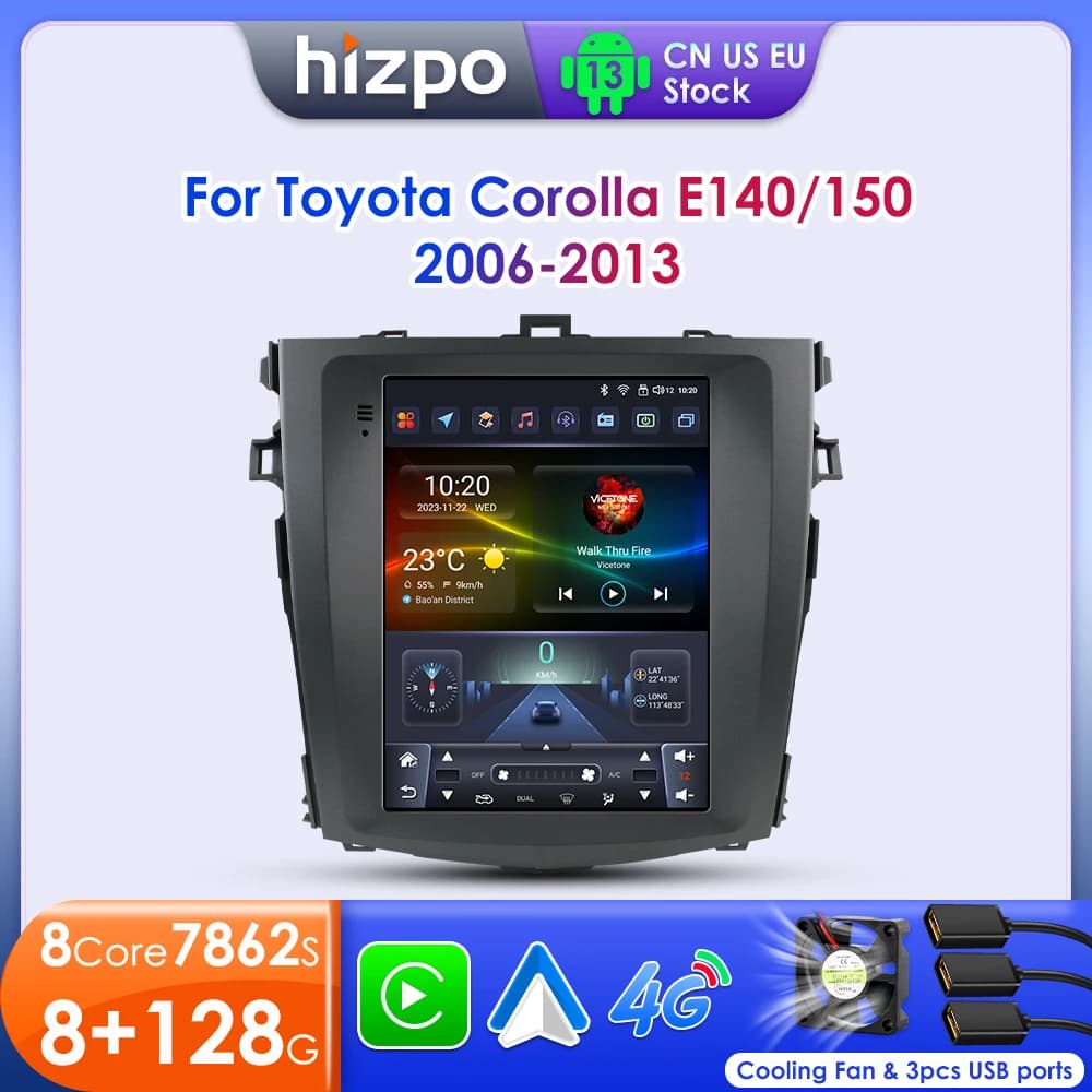 Hizpo 9.7" Android 13 Car Stereo Radio For Toyota Corolla E140/150 2006-2013 Multimedia Player 2 Din GPS Carplay Speakers Wifi