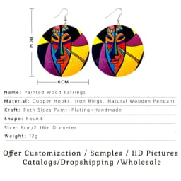 SOMEHOUR African Art Drawings Handmade Wooden Drop Earrings Afro Ethnic Combs Headwrap Printed Tribal Loops Dangle For Women