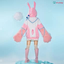 【Ready for Ship】Miccostumes PM Derivative Pink Pullover Hoodie with Detachable Bag Design Furry Cat Paw Gloves Kawaii Sweatshirt