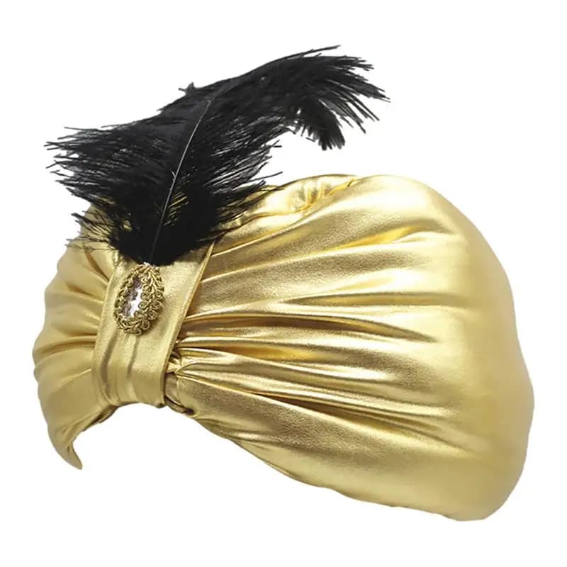 Unisex Turban Hat Sultan Aladdin Arab Vintage Headwear Novelty Arabian Costume Accessory with Feather Gem for Adults Teens