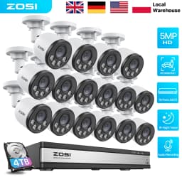 ZOSI 5MP 16CH PoE CCTV Video Surveillance System with Audio Outdoor Night Vision PoE Security IP Cameras 4TB for 24/7 Recording