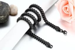 Boniskiss 6MM Width Heavy Men's Black Cut Curb Cuban Link Square Chain Stainless Steel Punk Hip Hop Necklace