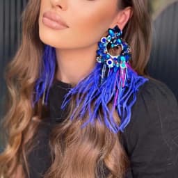 Stonefans Blue Feather Geometric Earrings Women 2024 Chunky Statement Dangle Wedding New Exaggerate Accessories Jewelry Earrings