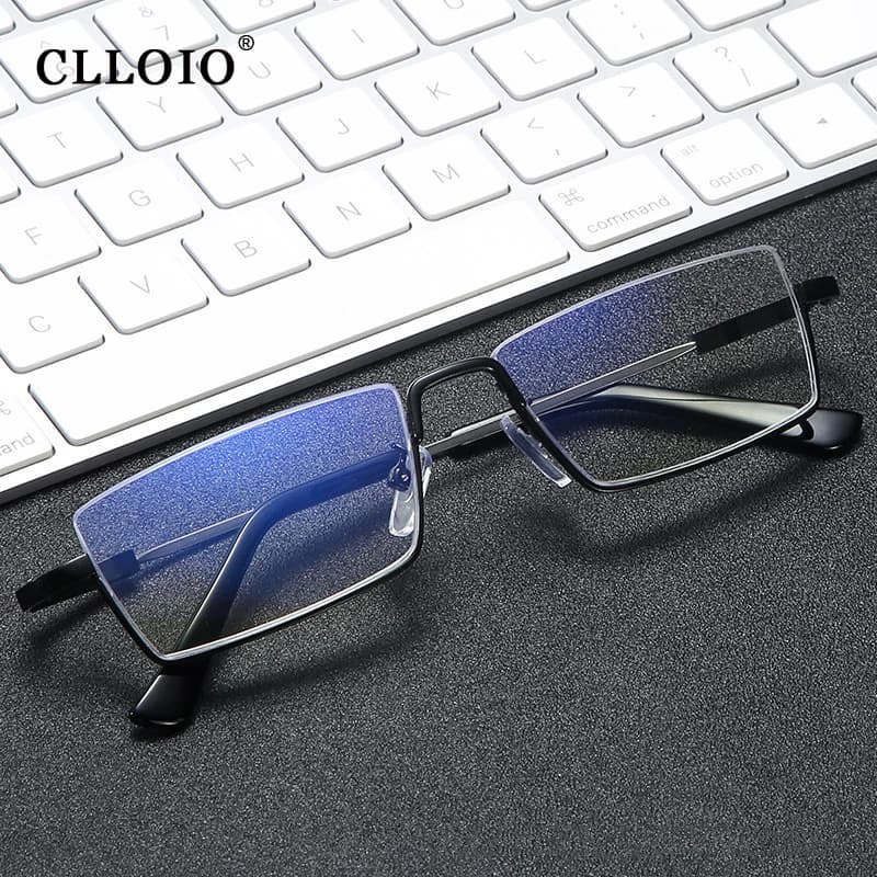 CLLOIO New Trend Multifocal Business Reading Glasses Men Memory Titanium Half frame Anti Blue Ray Progressive Glasses for Women