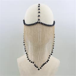 Stonefans Crystal Wedding Black Tassel Mask for Women Cosplay Face Hallowenً Accessory Club Full Hair Jewelry Braids Festival