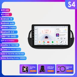 Hizpo 9'' Android 14 8+128G Car Radio Stereo For Fiat 500 With GPS Navigation Steering Wheel Control Multimedia Carplay& Auto BT