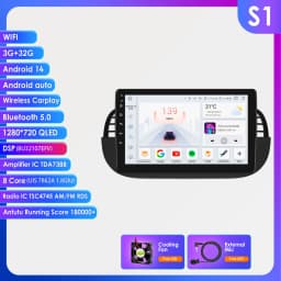 Hizpo 9'' Android 14 8+128G Car Radio Stereo For Fiat 500 With GPS Navigation Steering Wheel Control Multimedia Carplay& Auto BT