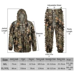 Outdoor Ghillie Suit Camouflage Clothes Jungle Suit CS Training Leaves Clothing Hunting Suit Pants Hooded Jacket Men Women Kids