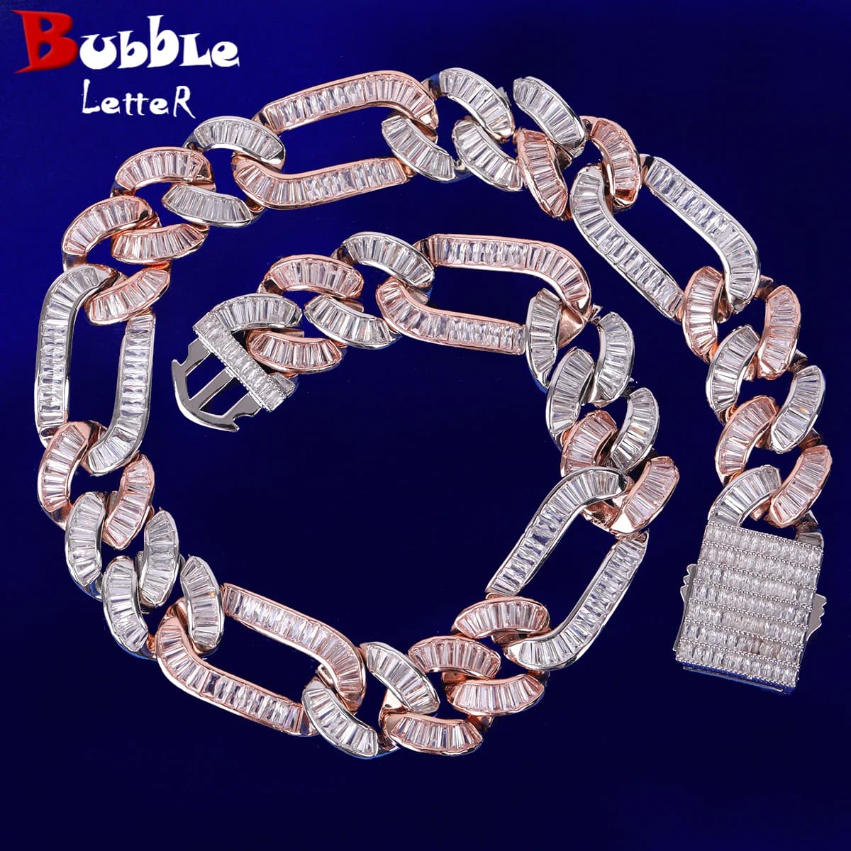 Bubble Letter Figaro Cuban Link Chain for Men Baguette Necklace Real Copper Spring Clasp Hip Hop Jewelry 2023 Trend