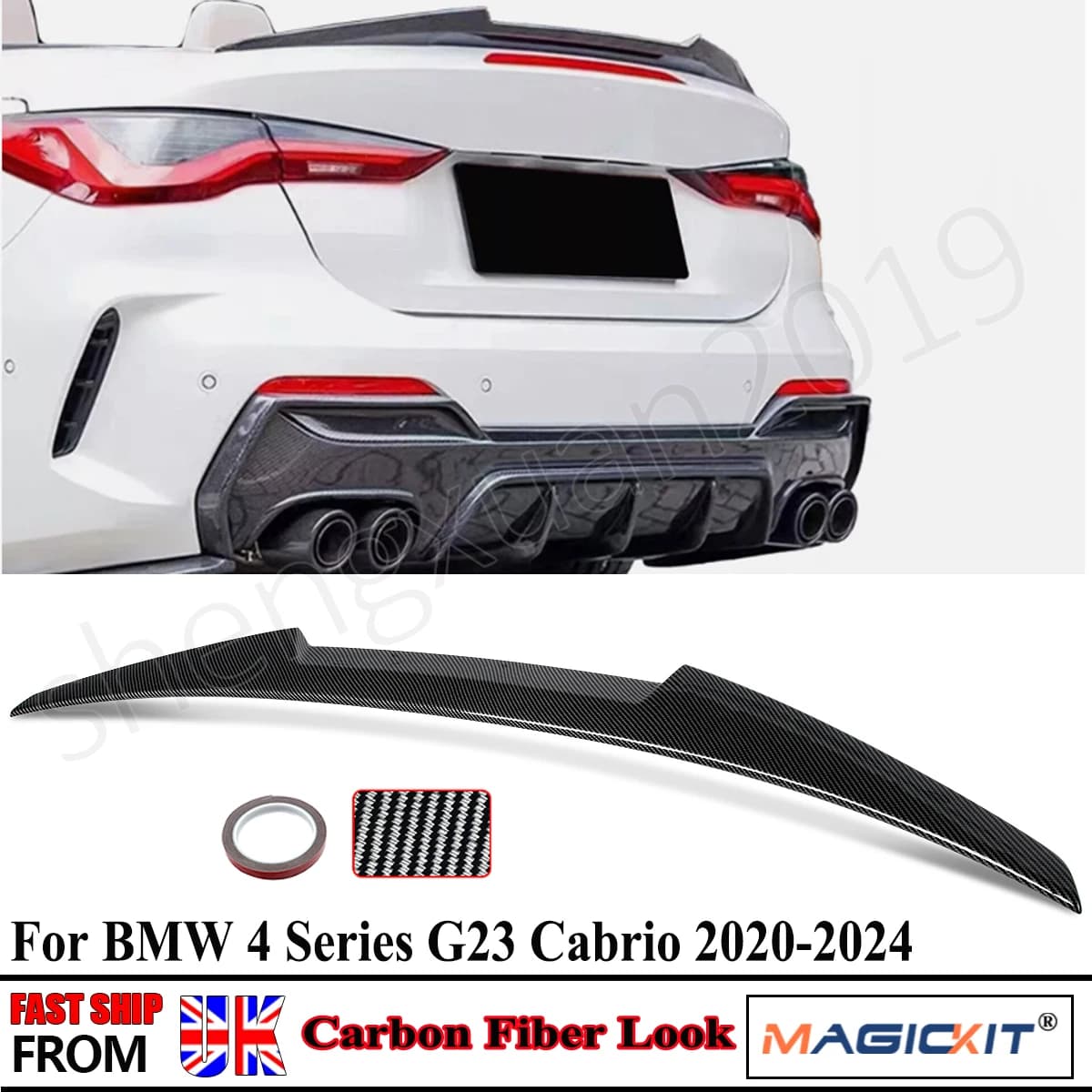 MAGICKIT Rear Trunk Spoiler Wing Lip Carbon Color For 2020-2024 BMW G23 M440i Convertible CAR Accessories