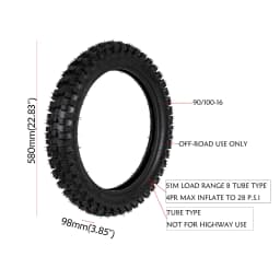TDPRO 90/100-16 16" Tire Tyre + 3.50-16 Tube fit Pit Dirt Bike Pocket Quad ATV Scooter 125/150cc Apollo TTR125 KX100