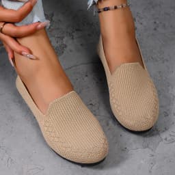 Women's Solid Color Knit Loafers Lightweight Anti Slip Flat Shoes for Casual Wear