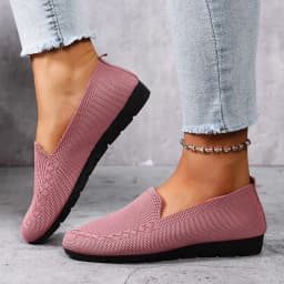Women's Solid Color Knit Loafers Lightweight Anti Slip Flat Shoes for Casual Wear