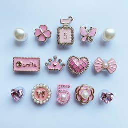 14Pcs Pink Shoe Charms Set Diamond Pearl Rhinestone Detachable Chain buckle Girls Shoe Decoration Creative DIY Shoe Flower