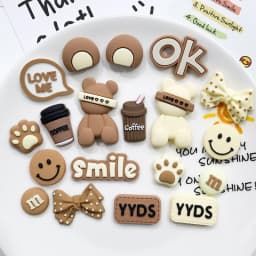 19PCS Brown Bear Shoes Charms Set Cute Smile Coffee Shoe Accessories PVC Clog Decorations for Sandals Perfect Gift for Party