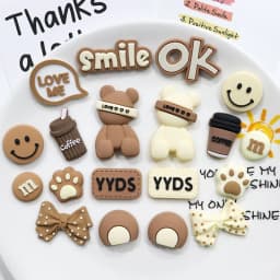 19PCS Brown Bear Shoes Charms Set Cute Smile Coffee Shoe Accessories PVC Clog Decorations for Sandals Perfect Gift for Party