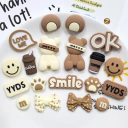 19PCS Brown Bear Shoes Charms Set Cute Smile Coffee Shoe Accessories PVC Clog Decorations for Sandals Perfect Gift for Party