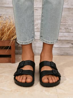 Men's Casual Simple Buckle-Adjustable Eva One-Piece Flat-Soled Slip-On Slippers Suitable for Home and Outdoor Beach Use