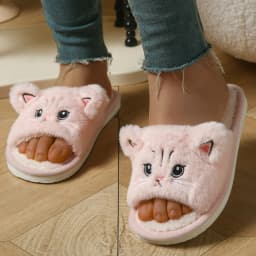 Cute Cat Plush Flip Flops For Women Men Warm Fuzzy Thong Slippers Cartoon Animal Indoor House Slippers Soft Thick EVA Sandals