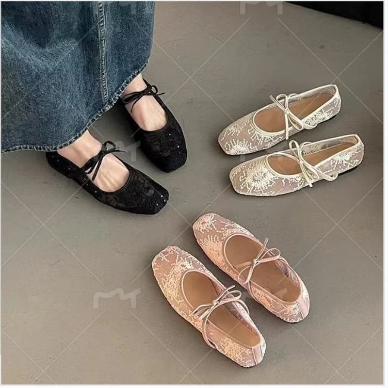 Fashionable Best Selling New Comfortable Large Size Women's Shoes Spring/ Summer Elegant Square Toe Sexy Mesh Ballet Flat Shoes