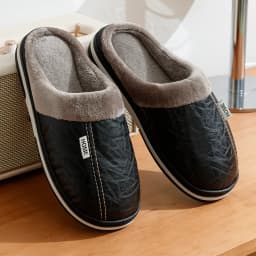 Pu Leather Big Sizes Men slippers Indoor Fur Flat Men's Winter Home Slipper Cotton Bedroom House Shoes