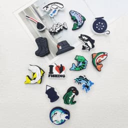 16PCS Love Fishing Series Shoe Charms DIY Decorations Funny Pattern Shoe Buckle Accessories Removable Clogs Shoe Clips Ornaments