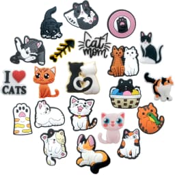 21Pcs Cute Cat Series Shoe Charms For Shoe Key Chain Sandals Beach Bags, PVC DIY Shoe Decorations Accessories Shoes Pins