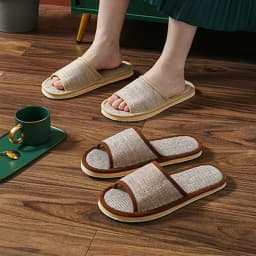 Linen Open Toe House Slippers for Women Men Breathable Flax Indoor Slip On Slides Lightweight Cozy Slippers Casual Floor Shoes