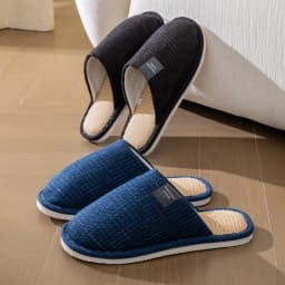 Men's Linen House Slippers, Non-Slip Soft Indoor Shoes, Breathable Comfort for Spring and Fall, Simple Closed-Toe Design