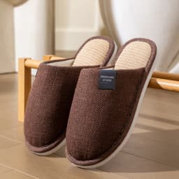 Men's Linen House Slippers, Non-Slip Soft Indoor Shoes, Breathable Comfort for Spring and Fall, Simple Closed-Toe Design