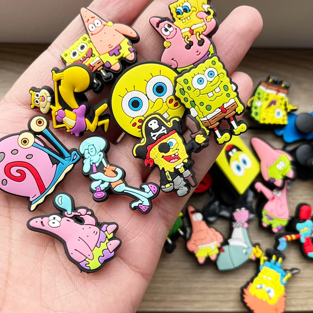 32pcs/set DIY Shoe Charms SpongeBob SquarePants PVC Decorations Fit for Bubble Slides Sandals