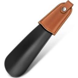 Metal Shoehorn, 6.7-Inch Leather Handle, Short Stainless Steel Shoehorn, Suitable for the Elderly and Pregnant Women.