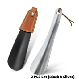 Metal Shoehorn, 6.7-Inch Leather Handle, Short Stainless Steel Shoehorn, Suitable for the Elderly and Pregnant Women.