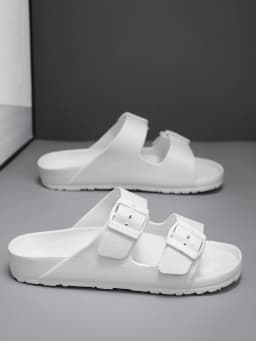 Summer Men's Casual Simple Solid Color Buckle Plastic Slip-On Flat Heel Adjustable Slippers
