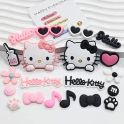 Pink & Black Relaxed Hello Kitty Cat Shoe Charms Set Cute Cat Shoe Flower Accessories For Sandals Female Girls' DIY Decoration