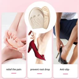 Forefoot Padding, Anti-Slip Outsole, Cushioned Half-Insole, Inner Insole, Size Reduction, Padded Forefoot Cushioning Padding.