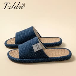 TZLDN Summer Women Home Slippers Linen Summer Lightweight Flat Sandals Breathable Comfortable Non-Slip Slides Indoor Men Slipper