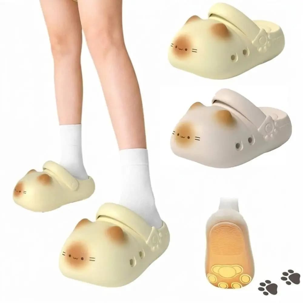 Adorable Waterproof Cat Slippers Bottom Cat Paw Anti Slip Small Cat Mules Soft Bottom Closed Toe Ladies Slippers Girl