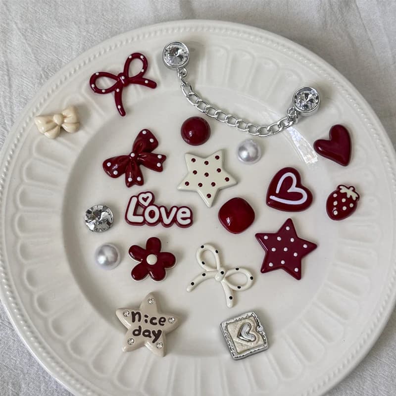 Sweet Style Shoe Charms Set for Clogs Strawberry Bow Heart Rabbit Shoe Decoration Pins Shoe Accessories for Women Girls Sandals