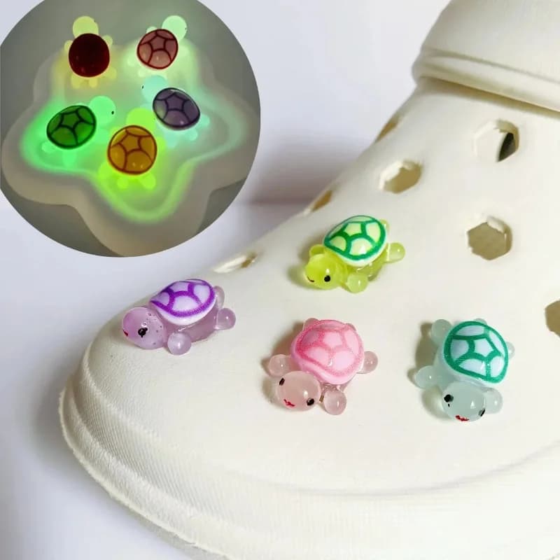 Cute Cartoon Luminous Turtle Shoe Charms - Whole Set DIY Garden Shoe Accessories Designer Shoe Decoration for Girls Gift