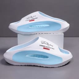 Men's Sport Slippers - Lightweight EVA Non-Slip Slides with " Summer Adventures New Day" Graphic, Open-Toe Design for Indoor/Out