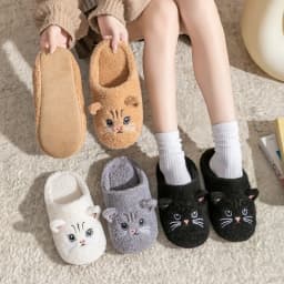 Non-Slip Soft Plush Cat Slippers for Women Men Unisex Warm Fleece House Slippers Indoor Floor Shoes Autumn Winter Home Comfort