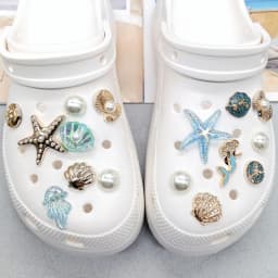 16PCS Luxury Ocean Starfish ABS Shoe Charms Accessories Scallop Mermaid Clogs Shoe Buckles DIY Decorations Jellyfish Shoe Clips