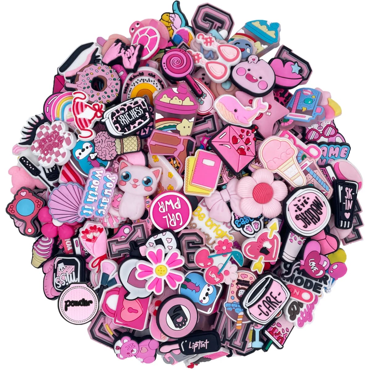 Random 10-100Pcs Pink Series Shoe Charms For Sandals,Shoe Decoration Accessories Shoe Pins Great Gift For Men Women