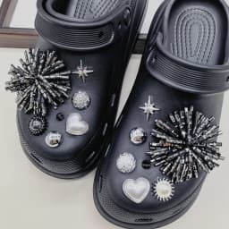 12PCS Shiny Firework Starbust Shoe Charms Accessories Silvery Heart Clogs Shoe Buckles DIY Decorations Round Beads Shoe Clips