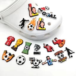 18PCS Set Boys Men Football Style Buckle Soccer Sports Theme Hole Shoes Charms Packs Decoration Slipper Sandals Shoe Accessories