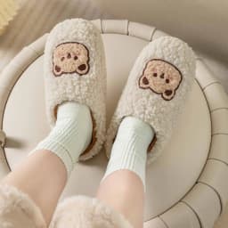 Cute Bear Fluffy Slippers Warm Plush House Shoes for Women and Men