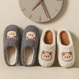 Cute Bear Fluffy Slippers Warm Plush House Shoes for Women and Men