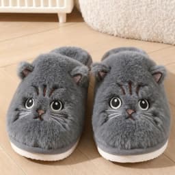 Solid Color Faux Fur Cat Home Slippers Couple Winter Warm Plush Soft EVA Slides Women Indoor Non-slip Sandals Adults Flip Flops